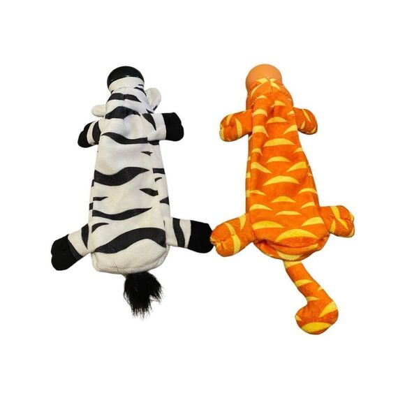 Lot Of 2 Bug Eye Zebra Cat Soft Plush Zipper Bag Zoo Animal - Picture 3 of 10